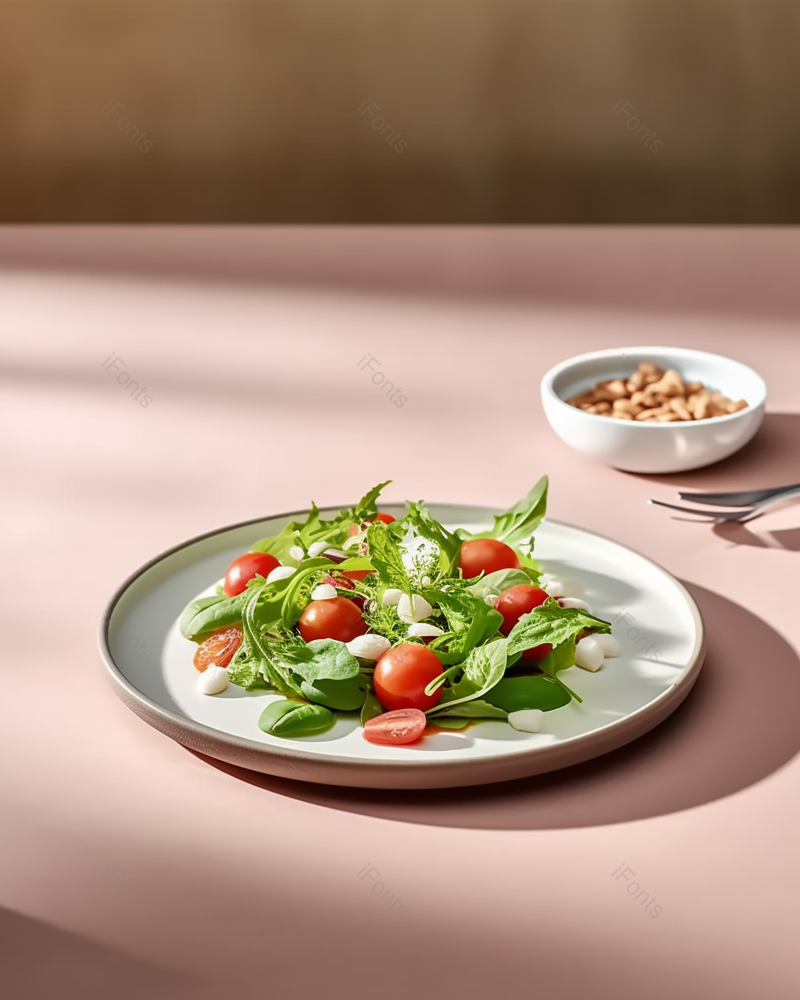 现代风格的绿色番茄沙拉,米色背景。健康的食物,高清,摄影图,摄影图片,图片大全,摄影图免费下载